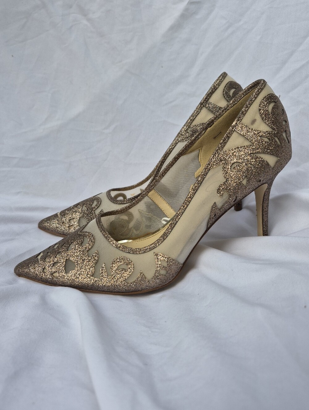 Jessica Simpson Gold Glitter Mesh Pointed-Toe Pumps